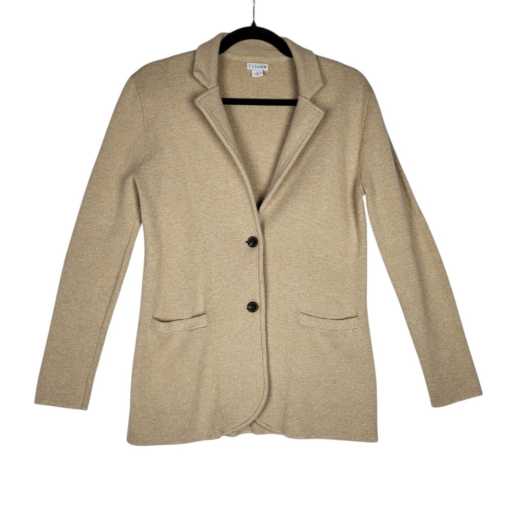 J Crew Schoolboy Sweater Blazer Women's Small Beige 2 Button Preppy Old Money